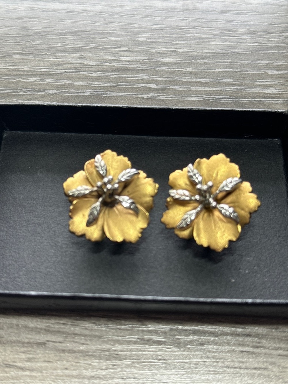 Gold Floral Clip-On Earrings - Gold Flower Design